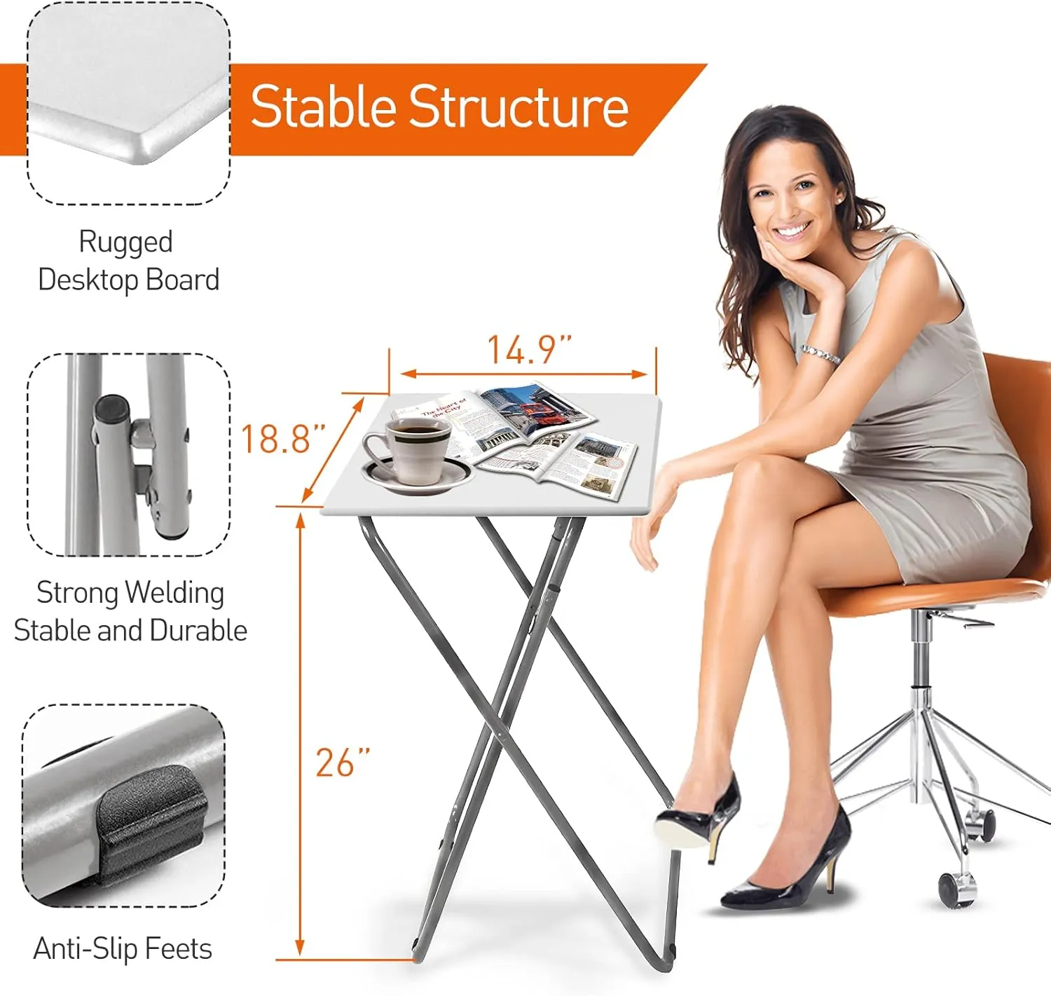 Garden 4 you Portable Folding TV Tray Table TV Dinner Tray with Sturdy MDF,No Assembly Required, 25In(White,1PC)