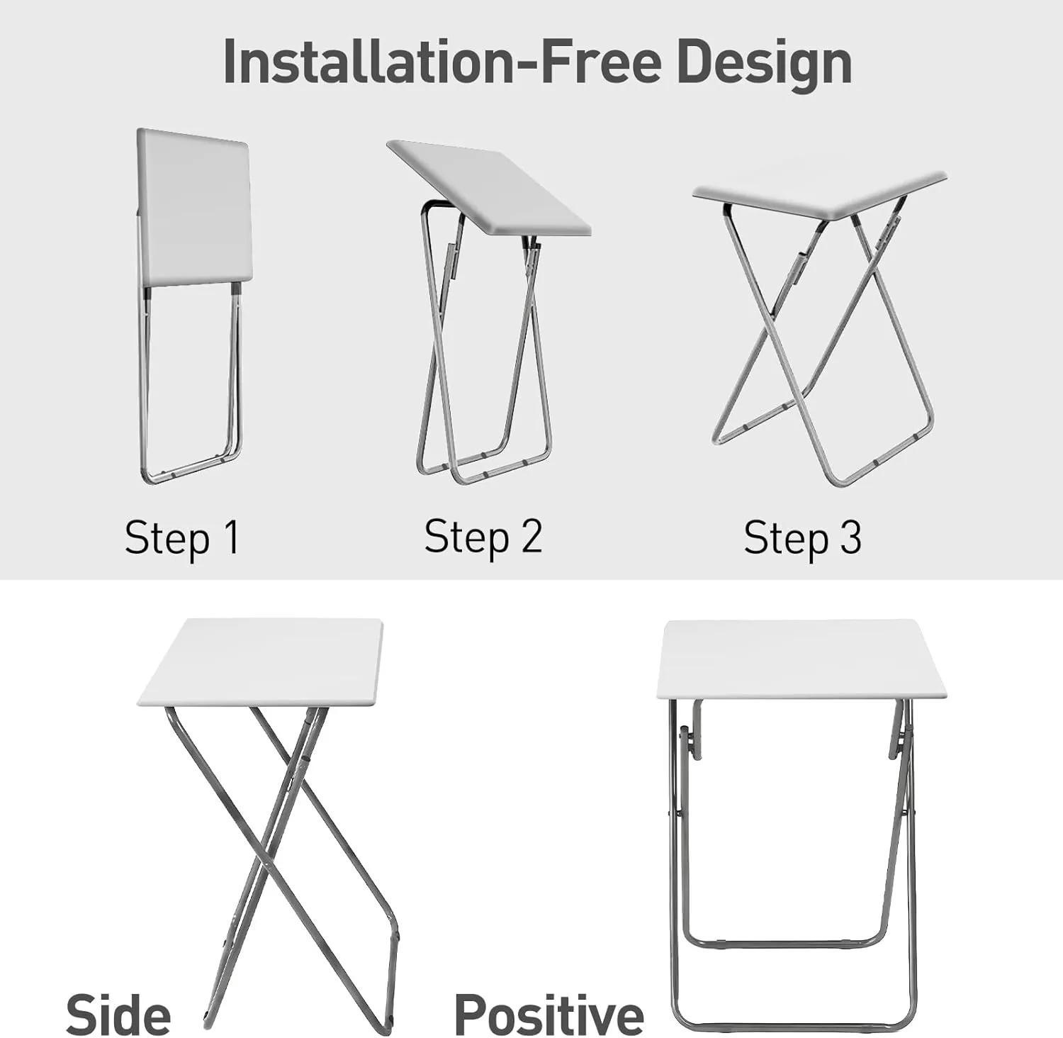 Garden 4 you Portable Folding TV Tray Table TV Dinner Tray with Sturdy MDF,No Assembly Required, 25In(White,1PC)