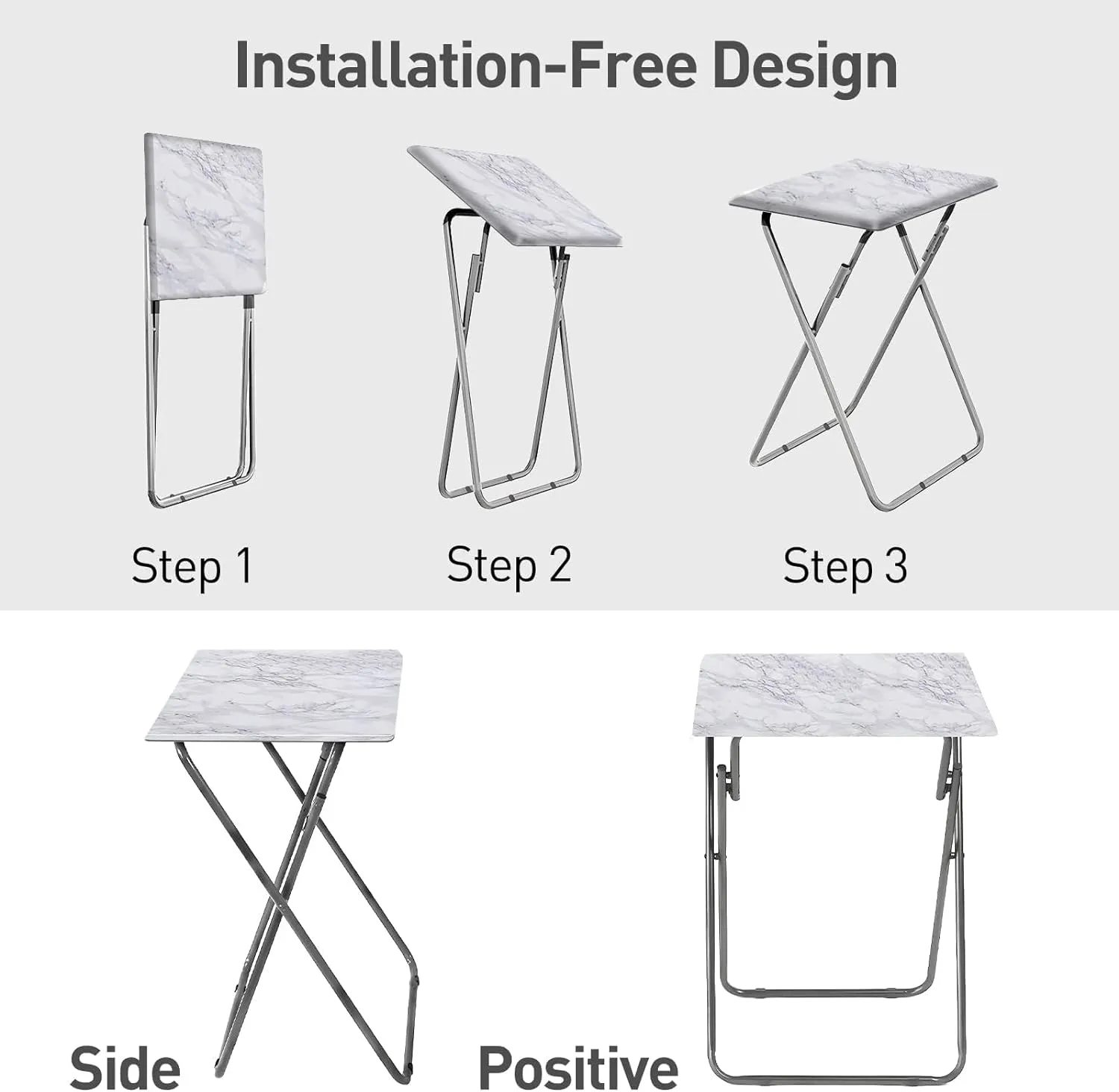 Garden 4 You TV Tray Table, Folding Dinner Tray With No Assembly Required, Sturdy Foldable Snack Eating Table for Living Room, 2PCS (White Marble)