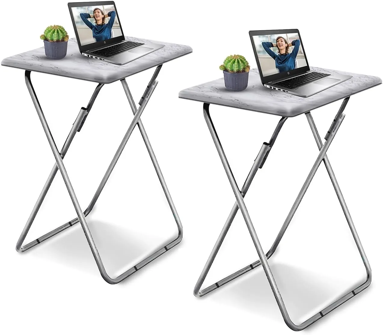 Garden 4 You TV Tray Table, Folding Dinner Tray With No Assembly Required, Sturdy Foldable Snack Eating Table for Living Room, 2PCS (White Marble)