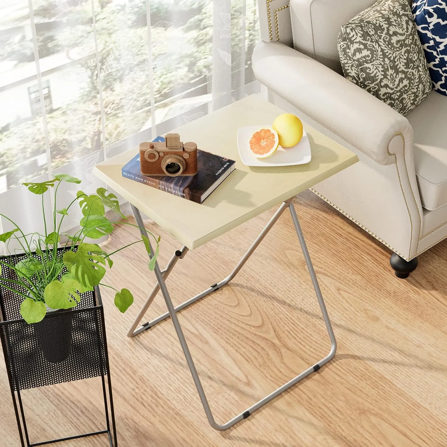 Garden 4 you Tv Trays, Folding Tray Table, Dinner Tray Table with No Assembly Required&Sturdy, Foldable Snack Eating Trays Table for Living Room, 15 x 18.9 x 26 in(Natural,2PC)