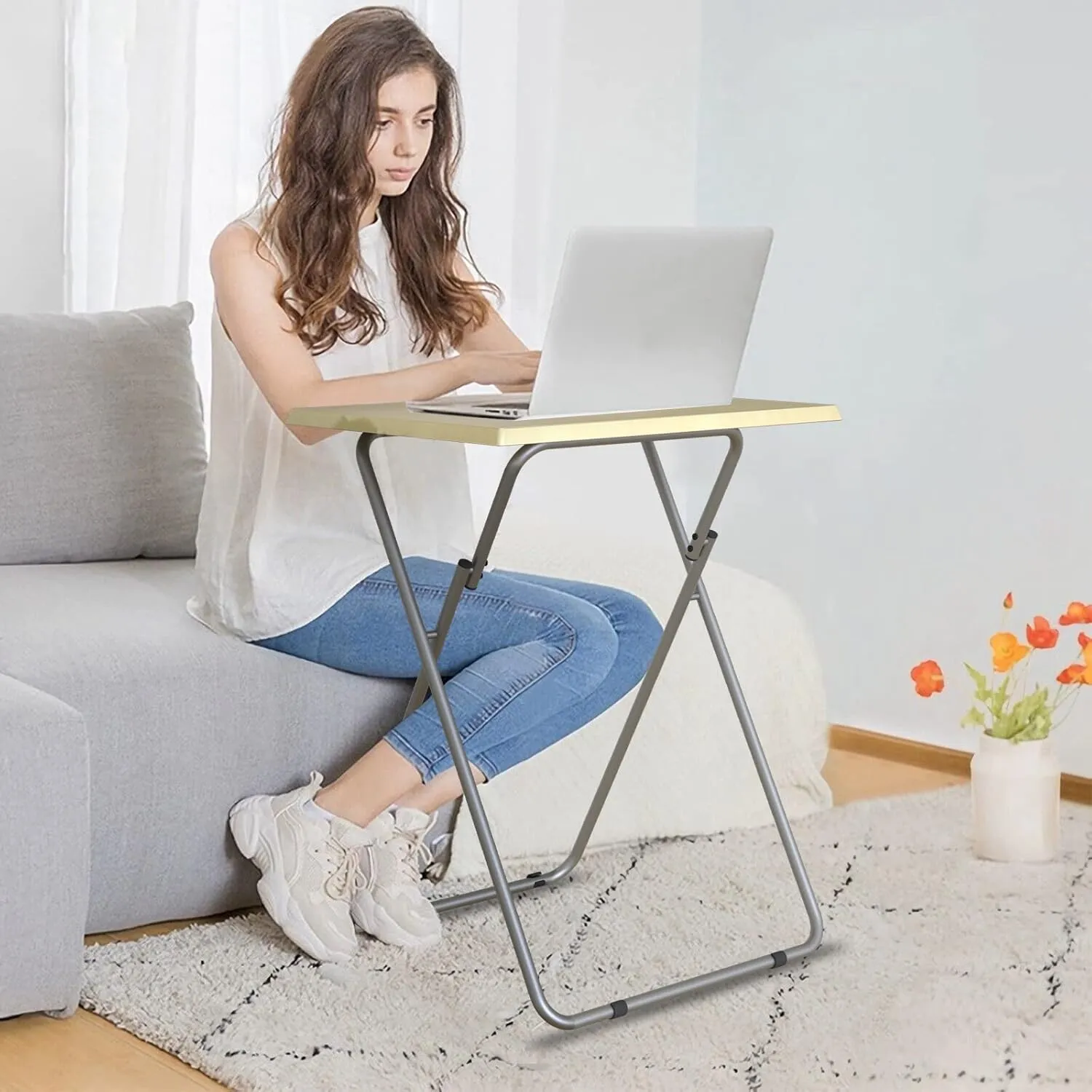 Garden 4 you Tv Trays, Folding Tray Table, Dinner Tray Table with No Assembly Required&Sturdy, Foldable Snack Eating Trays Table for Living Room, 15 x 18.9 x 26 in(Natural,2PC)
