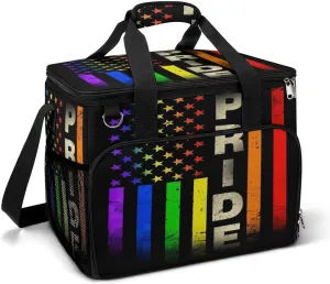 Gay Pride Rainbow American Flag Cooler Bag, Collapsible Soft Sided Cooler, Large Leakproof Camping Cooler, Portable Travel Cooler for Camping, Road Trips