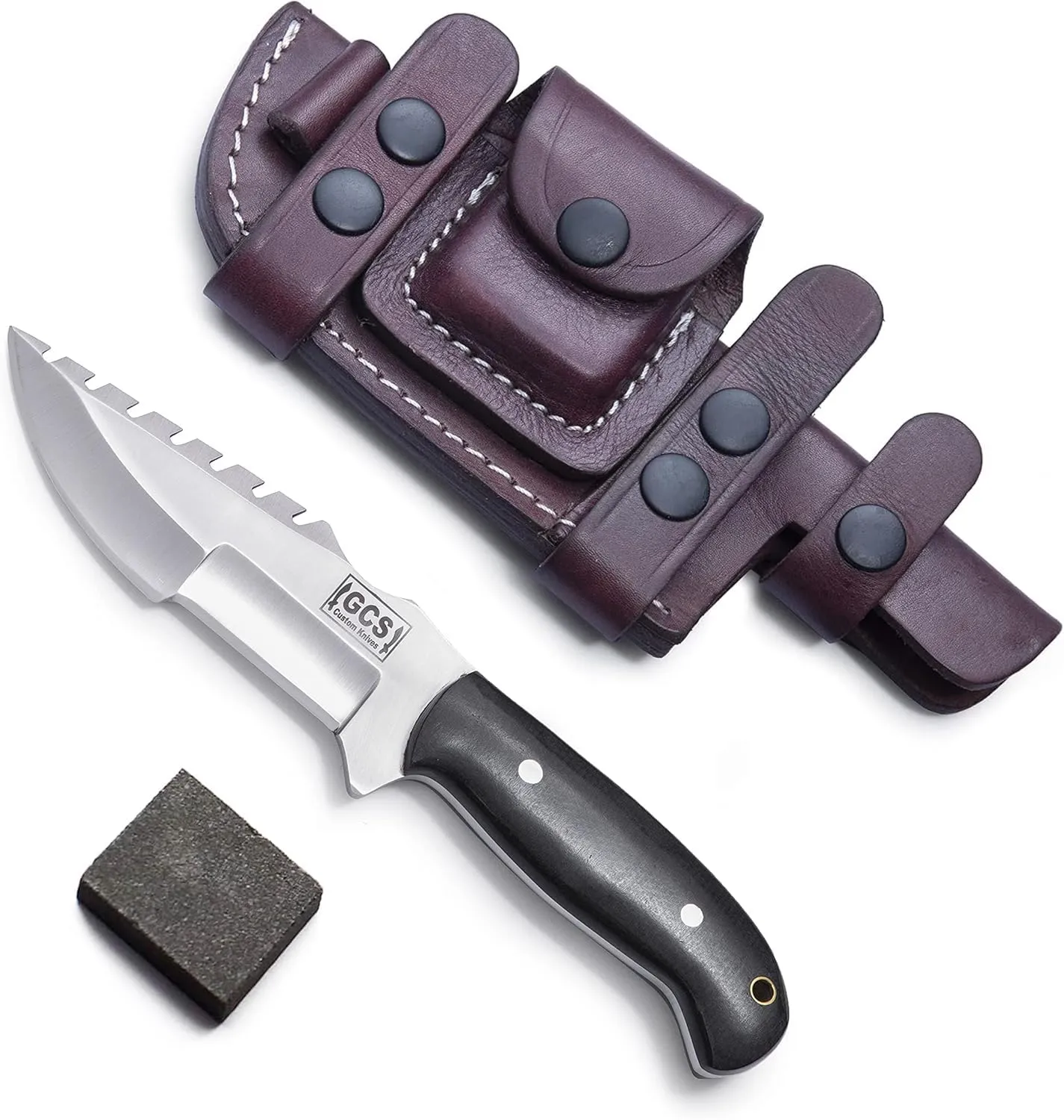 GCS Handmade D2 steel Hunting and Tactical Knife with Micarta Handle Fixed Blade Survival Knife Right Hand Scout Carry leather Sheath for Hunting Camping and EDC GCS 304 - Silver Fang