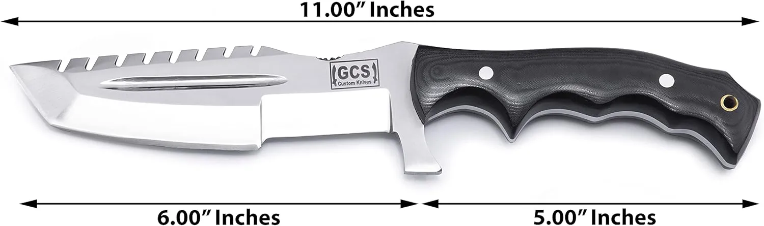 GCS Handmade D2 steel Hunting Knife G10 Handle Fixed Blade Knife Right Hand Scout Carry Buffalo leather Sheath and Sharpening Stone for Hunting Camping Survival and EDC