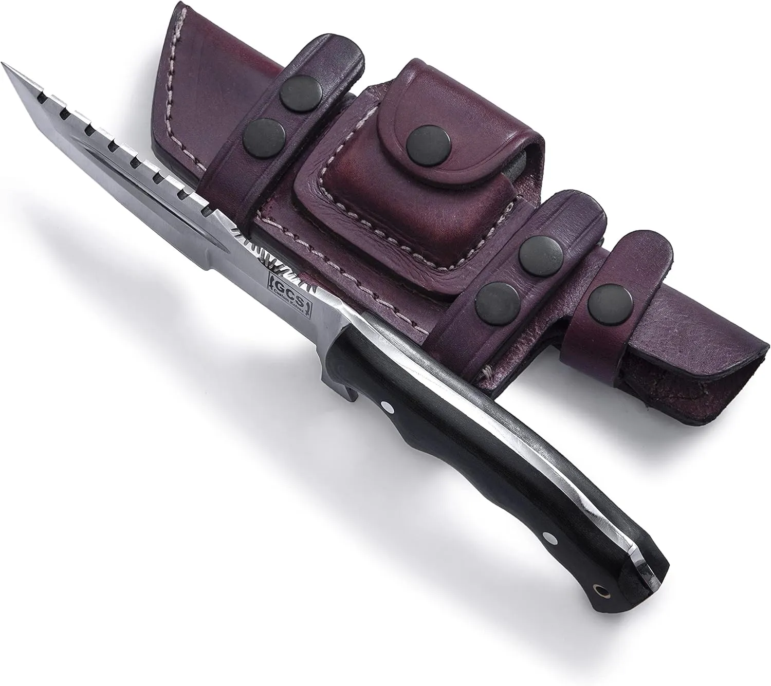 GCS Handmade D2 steel Hunting Knife G10 Handle Fixed Blade Knife Right Hand Scout Carry Buffalo leather Sheath and Sharpening Stone for Hunting Camping Survival and EDC