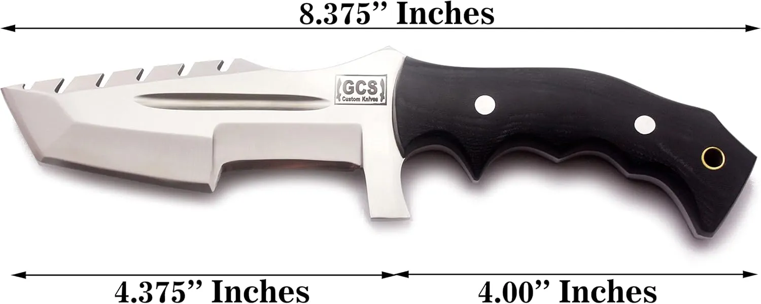 GCS Handmade D2 steel Hunting Knife G10 Handle Fixed Blade Knife Right Hand Scout Carry Buffalo leather Sheath and Sharpening Stone for Hunting Camping Survival and EDC