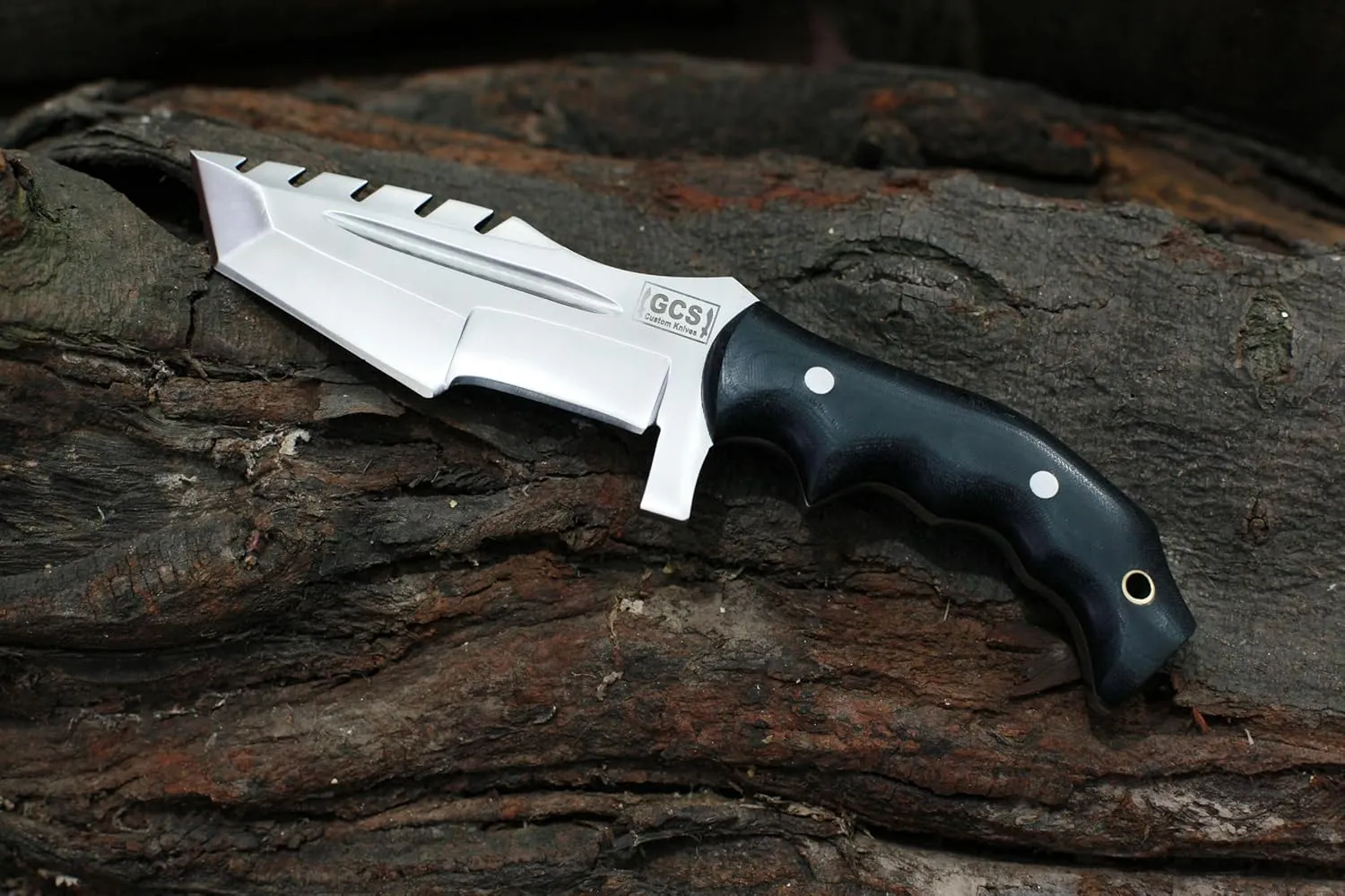 GCS Handmade D2 steel Hunting Knife G10 Handle Fixed Blade Knife Right Hand Scout Carry Buffalo leather Sheath and Sharpening Stone for Hunting Camping Survival and EDC