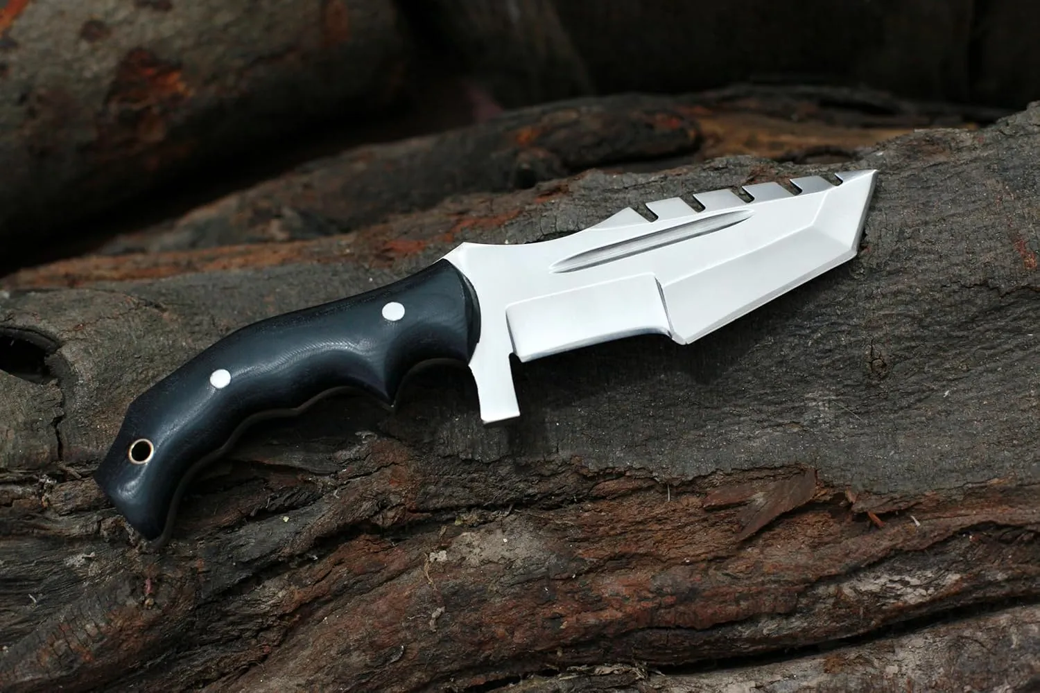 GCS Handmade D2 steel Hunting Knife G10 Handle Fixed Blade Knife Right Hand Scout Carry Buffalo leather Sheath and Sharpening Stone for Hunting Camping Survival and EDC
