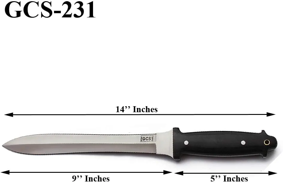 GCS Handmade Survival Tactical Hunting Dagger Black G10 Handle with Brown Leather Right or Left Hand Horizontal Fixed Blade Knife Sheath & Sharpening Stone GCS231