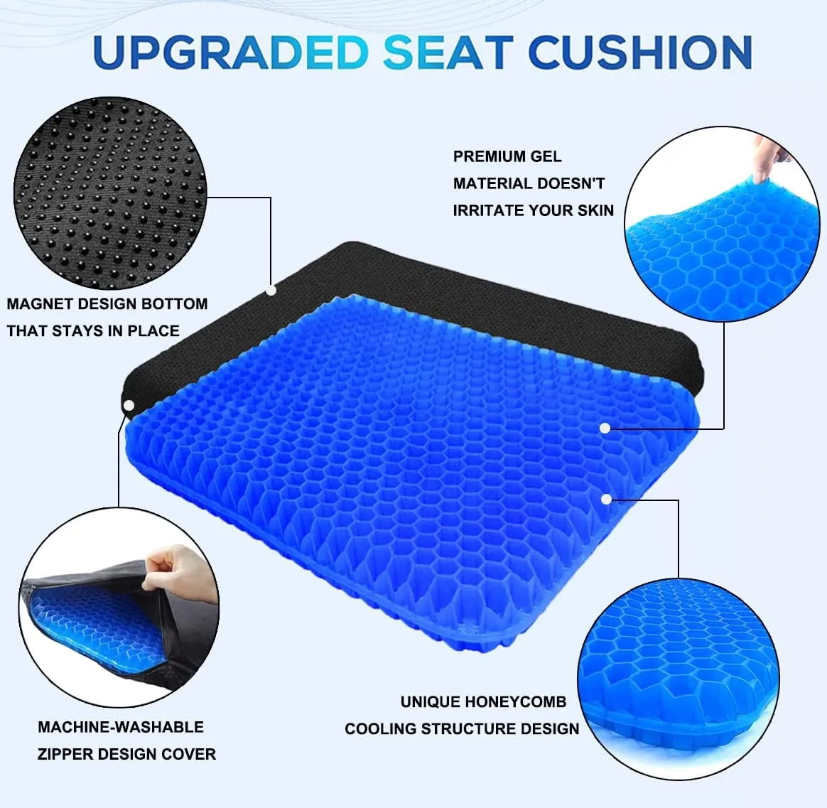 Gel Seat Cushion - Enhanced Double Thick Egg Seat Cushion with Non-Slip Cover - Office Chair Car Seat Cushion - Sciatica & Back Pain Relief - Perfect for Office Chair Car Wheelchair Travel