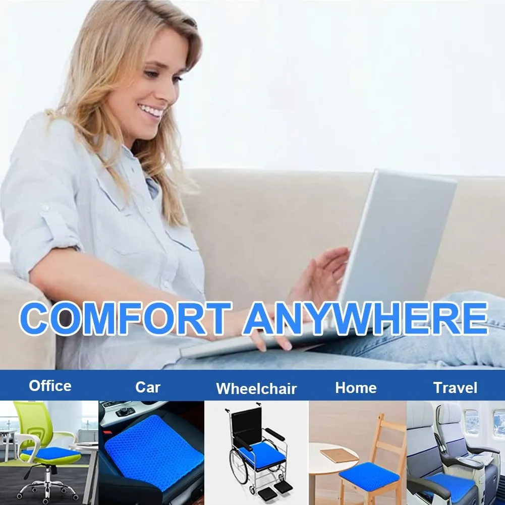 Gel Seat Cushion - Enhanced Double Thick Egg Seat Cushion with Non-Slip Cover - Office Chair Car Seat Cushion - Sciatica & Back Pain Relief - Perfect for Office Chair Car Wheelchair Travel