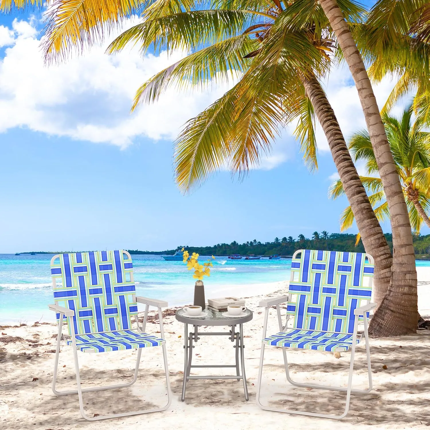 Giantex 2-Pack Beach Chairs for Adults, Camping Chair with Steel Frame, Lightweight Folding Directors Chairs for Outdoor Webbing, Patio, Fishing, Yard, Poolside Lawn Chairs Set of 2 (Blue)