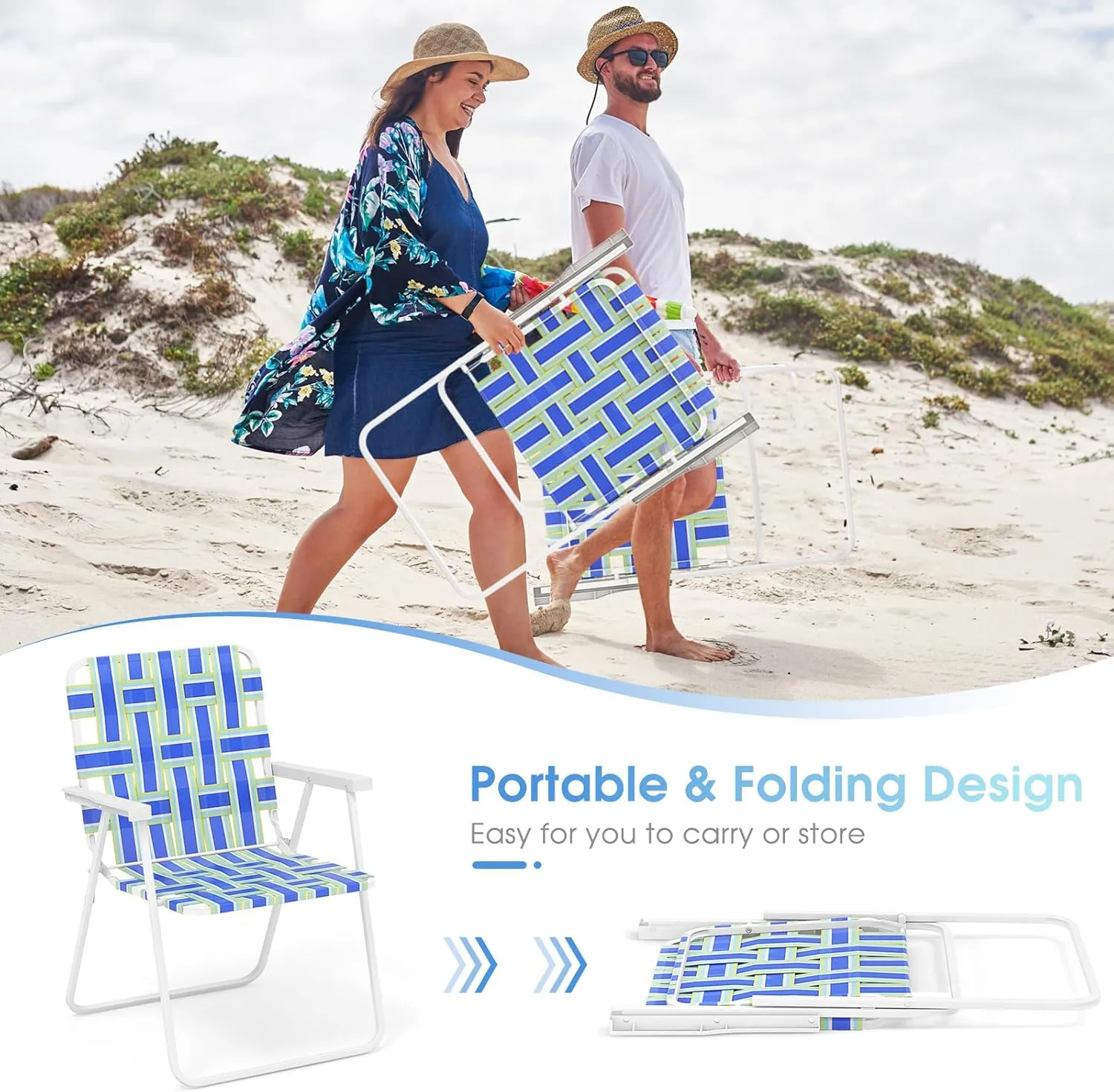 Giantex 2-Pack Beach Chairs for Adults, Camping Chair with Steel Frame, Lightweight Folding Directors Chairs for Outdoor Webbing, Patio, Fishing, Yard, Poolside Lawn Chairs Set of 2 (Blue)