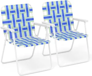 Giantex 2-Pack Beach Chairs for Adults, Camping Chair with Steel Frame, Lightweight Folding Directors Chairs for Outdoor Webbing, Patio, Fishing, Yard, Poolside Lawn Chairs Set of 2 (Blue)