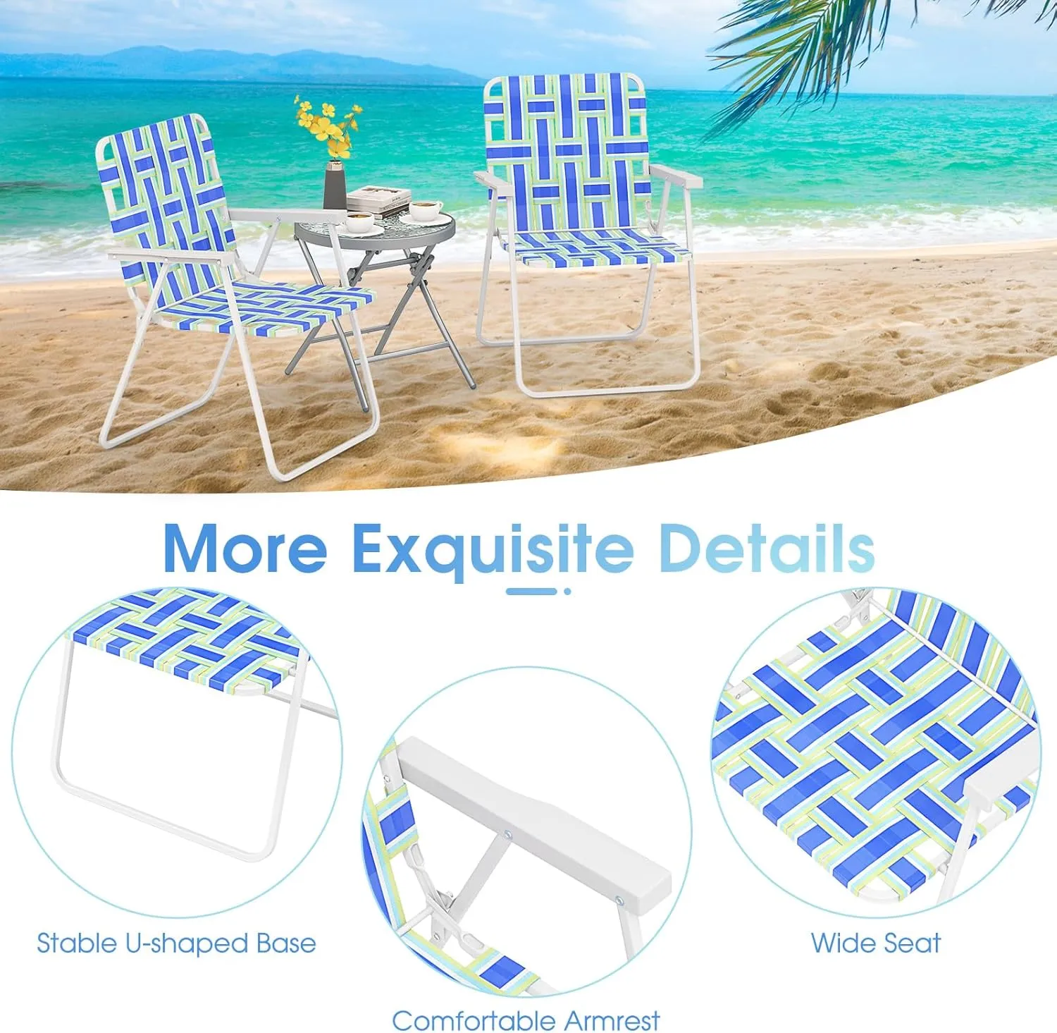 Giantex 2-Pack Beach Chairs for Adults, Camping Chair with Steel Frame, Lightweight Folding Directors Chairs for Outdoor Webbing, Patio, Fishing, Yard, Poolside Lawn Chairs Set of 2 (Blue)
