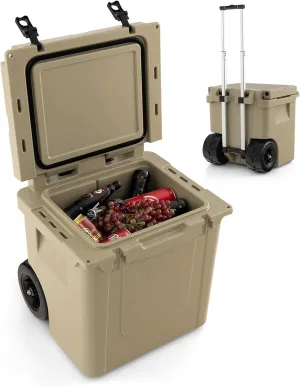 Giantex Cooler with Wheels, 45 Quart Rolling Cooler with All Terrain Wheels, Adjustable Handle, Drainage Hole, Bottle Opener, Wheeled Insulated Ice Chest for Fishing Camping Fishing Boat Bench Trip