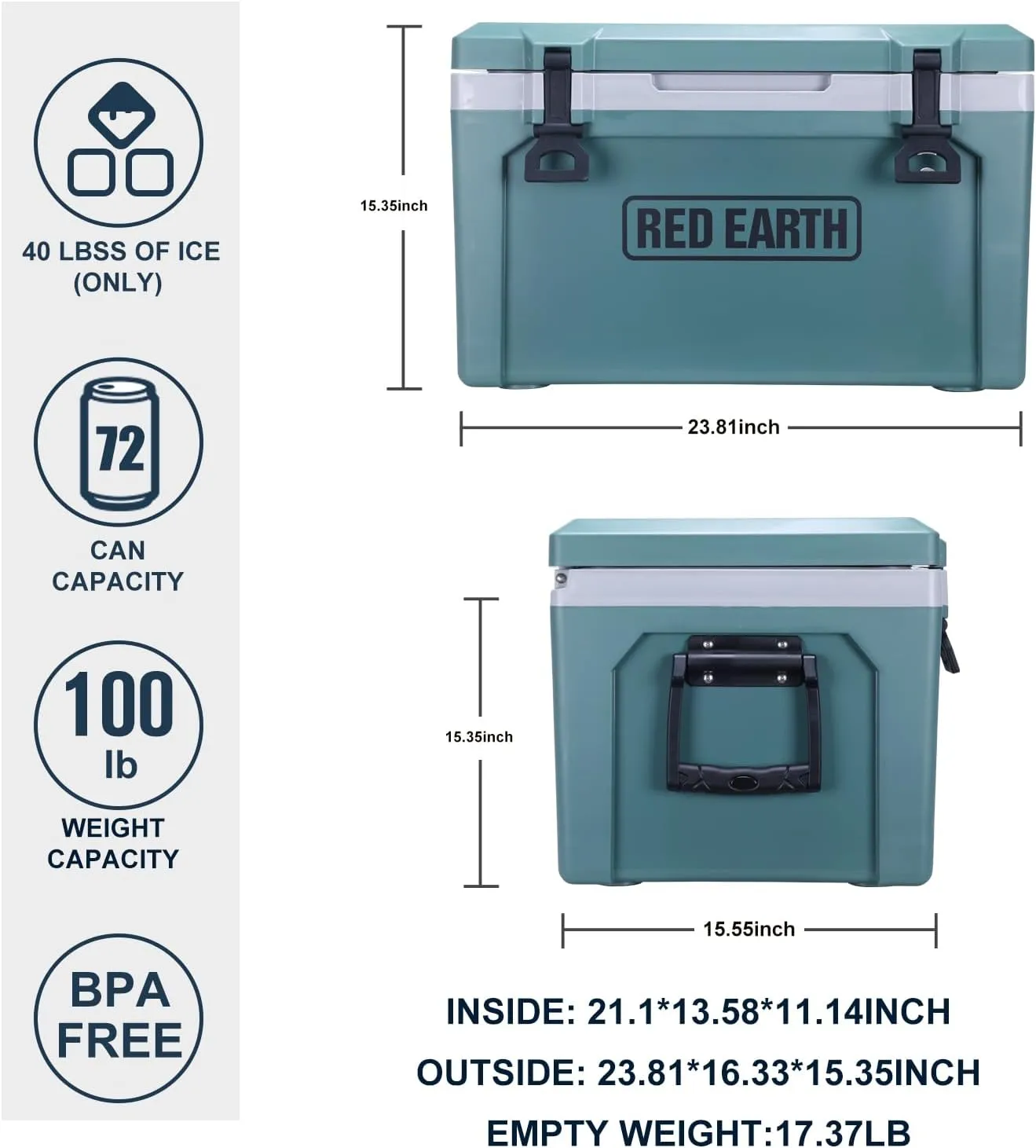 GiNT Ultra-Light 52 Quard Hard Cooler Insulated Portable Ice Chest Box with Basket & Divider, Great for The Beach, Boat, Fishing, Barbecue or Camping