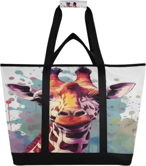 Giraffe Reusable Insulated Cooler Bag with Ice Pack Compartment - Large 47L Waterproof Thermal Grocery Tote for Picnic Beach Camping Lunch Storage