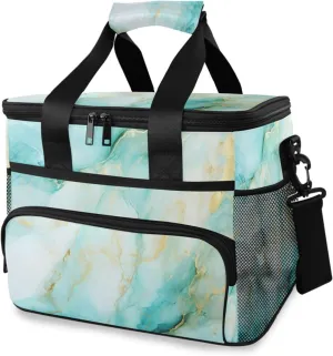Gold Marble Blue Fluid Cooler Bag Insulated Cooler Soft Sided Cooler 24 Can Portable Picnic Bag Large Leakproof Lunch Bag Box for Beach Grocery Camping Travel Car Men Women