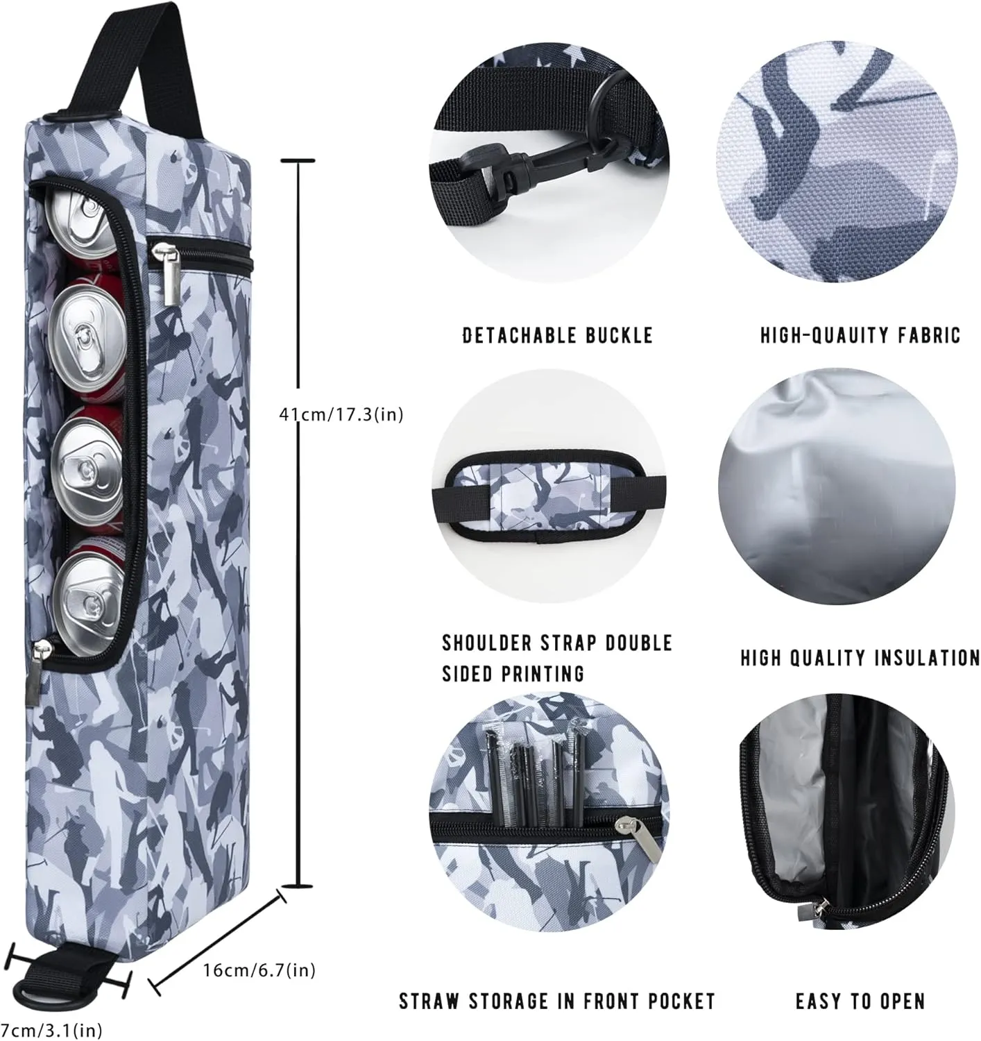 Golf Cooler Bag Plus Ice Pack Soft Sided Insulated Cooler Bag- Holds 6 Pack of Cans or 2 Wine Bottles - Grey Camo Golf Beer Sleeve Black Fits Discreetly in Golf Bags