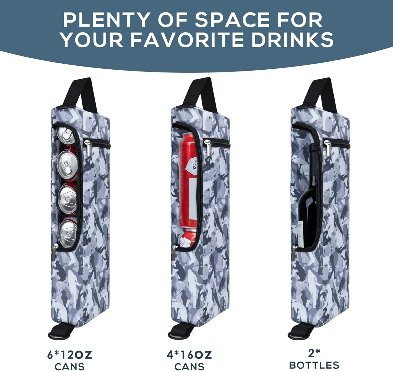 Golf Cooler Bag Plus Ice Pack Soft Sided Insulated Cooler Bag- Holds 6 Pack of Cans or 2 Wine Bottles - Grey Camo Golf Beer Sleeve Black Fits Discreetly in Golf Bags