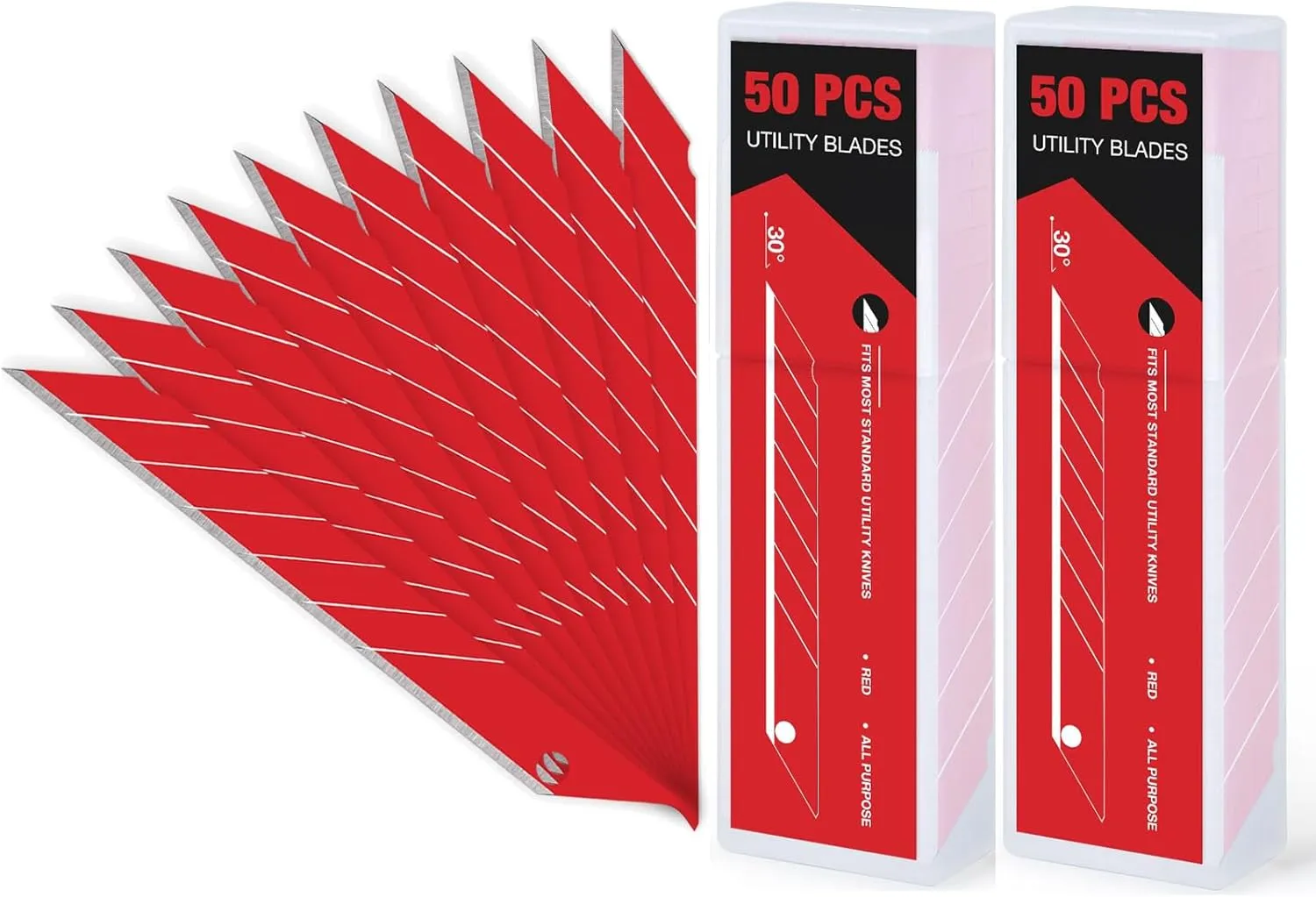 Gomake 9mm Utility Knife Replacement Blades,30 Degree Snap Off Carbon Steel Knife Blades for Retractable Cutting Knives, Hobby, Craft, Box Cutter 100PCS (Red)