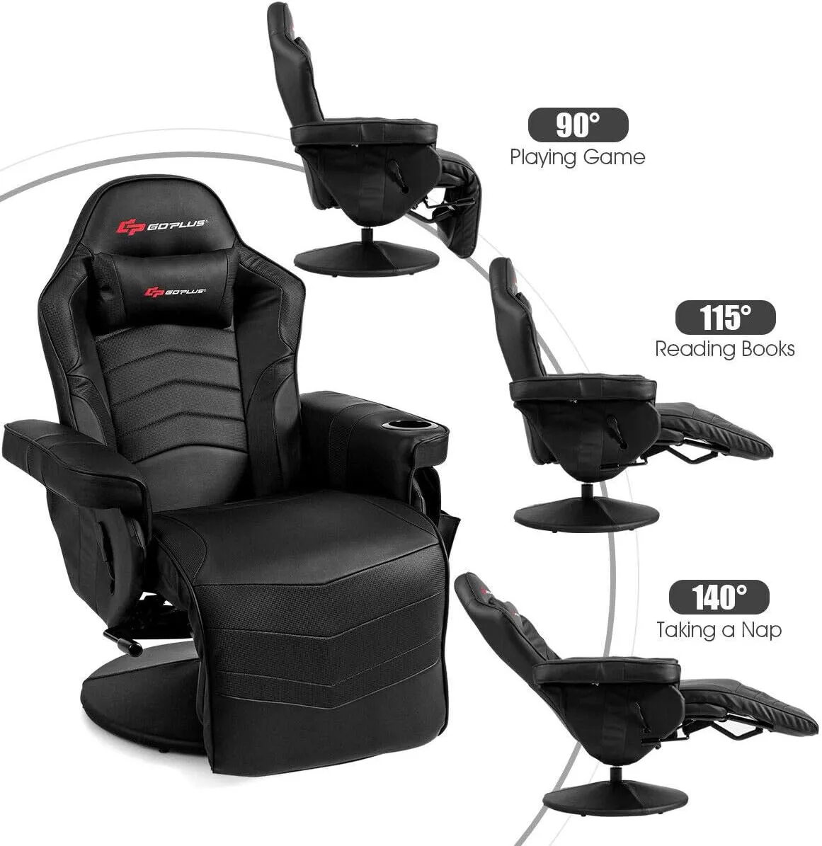 Goplus Massage Gaming Chair, Racing Style Gaming Recliner w/Adjustable Backrest and Footrest, Ergonomic High Back PU Leather Computer Office Chair Swivel Game Chair w/Cup Holder and Side Pouch