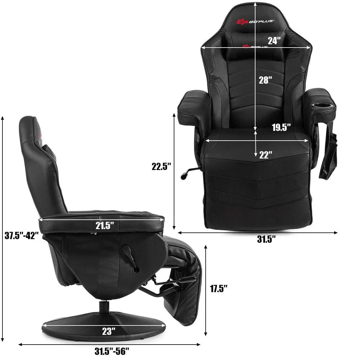 Goplus Massage Gaming Chair, Racing Style Gaming Recliner w/Adjustable Backrest and Footrest, Ergonomic High Back PU Leather Computer Office Chair Swivel Game Chair w/Cup Holder and Side Pouch
