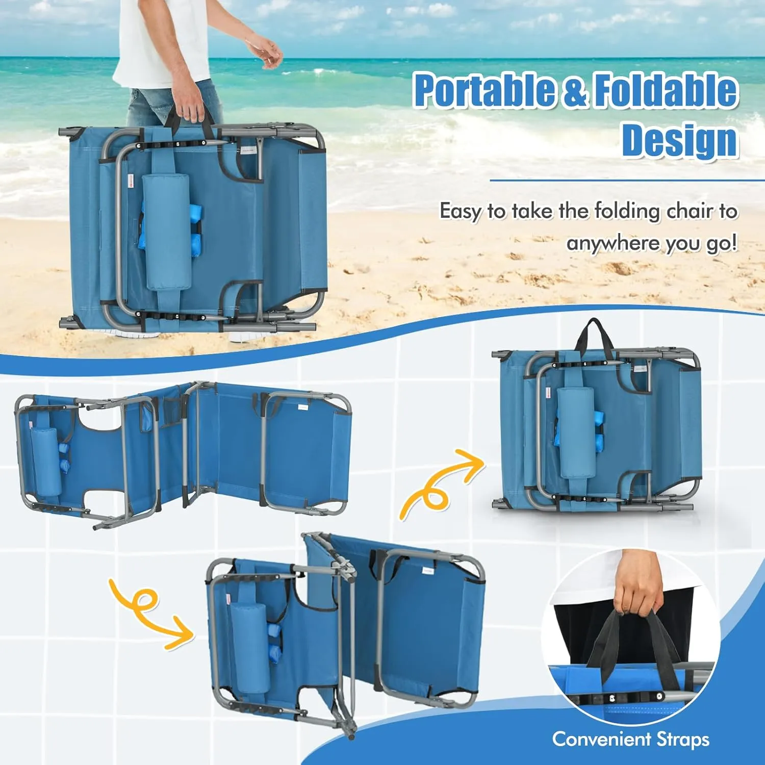 Goplus Tanning Chair, Folding Adjustable Patio Lounge Chair with Face Hole, Removable Pillow, 330LBS, Carry Strap, Outdoor Sunbathing Chair, Lightweight Portable Beach Lounge Chair, No Assembly