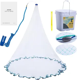 Goture American Fishing Cast Net Saltwater Freshwater, Heavy Duty Sinker, Dual Color Double Selvage, Increased Cast Net Area, 3/8 Mesh Fish Throw Cast Net with Needle for Shrimp Trap, 3ft-12ft Radius