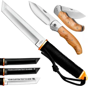 Grand Way Tanto Camping Knife with Sheath – 3  Colors – 5.9" Fixed Full Tang Mirror Polished Blade – Folding Knife Pocket Knife Knives Wood Handle Sharp Blade