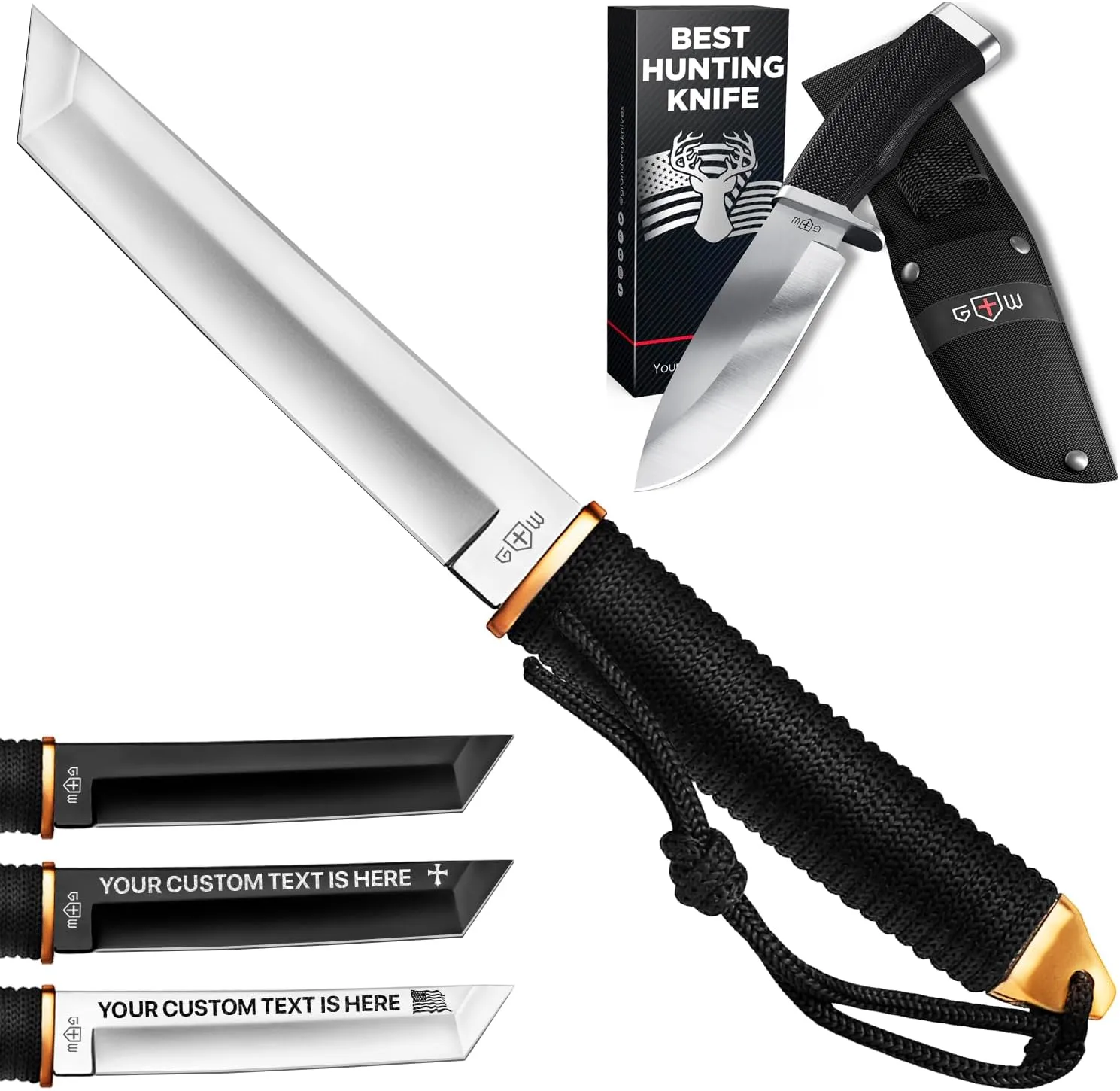 Grand Way Tanto Camping Knife with Sheath – 3  Colors – 5.9" Fixed Full Tang Mirror Polished Blade – Hunting Knife with Sheath Survival Knives for Men