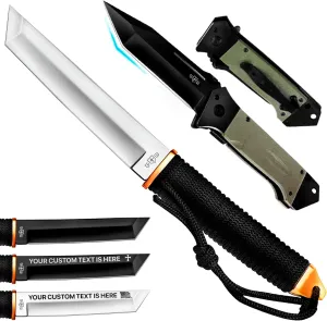 Grand Way Tanto Camping Knife with Sheath – 3  Colors – 5,9" Fixed Full Tang Mirror Polished Blade – Survival Tactical Knife with Black Tanto Blade – Japanese Ninja Pocket Knives & Folding Knives