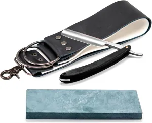 Grandslam Straight Razor Shave Ready Handmade Sharpened, 420 Steel Straight Razor Blade, 2 Layers Long Leather Canvas Strop, Sharpening Stone,2 Side Grit 3000 Waterstone Knife Sharpener