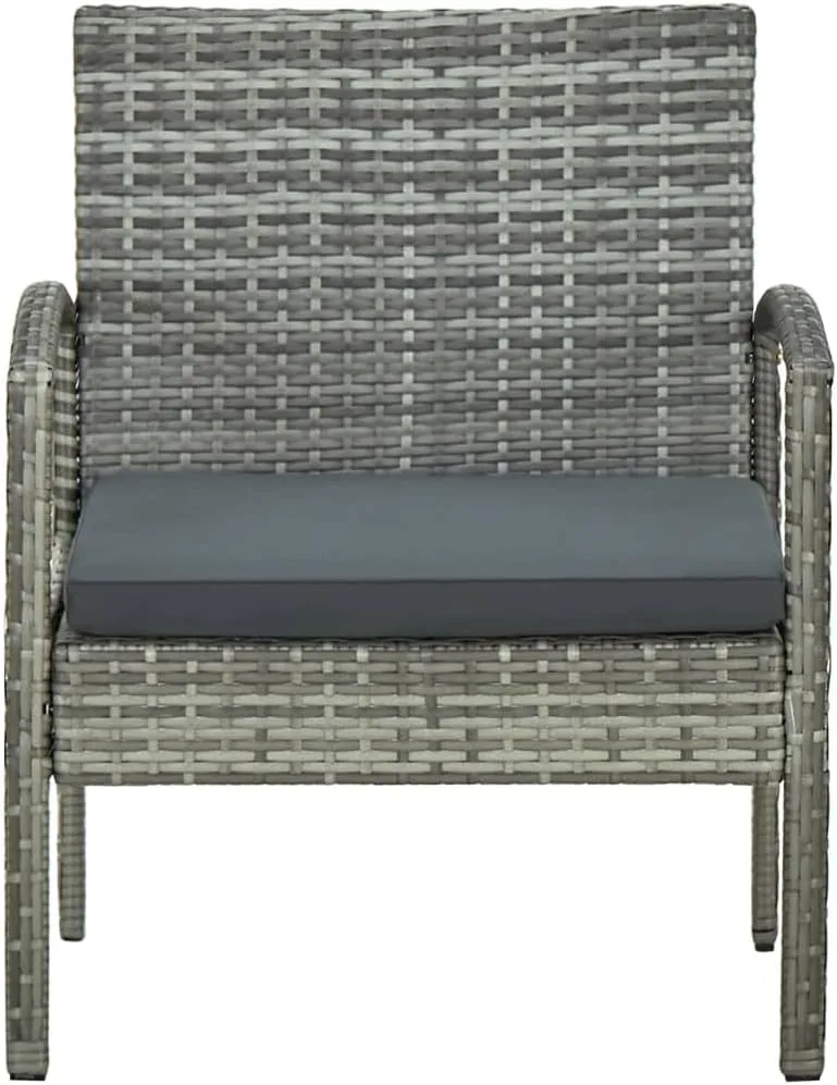 Gray Patio Chair with Cushion Poly Rattan Outdoor Furniture Steel Frame for Patio Garden Relaxation Dining Dimensions 22.8x22.8x28.3 inches Sturdy Comfortable Easy to Clean