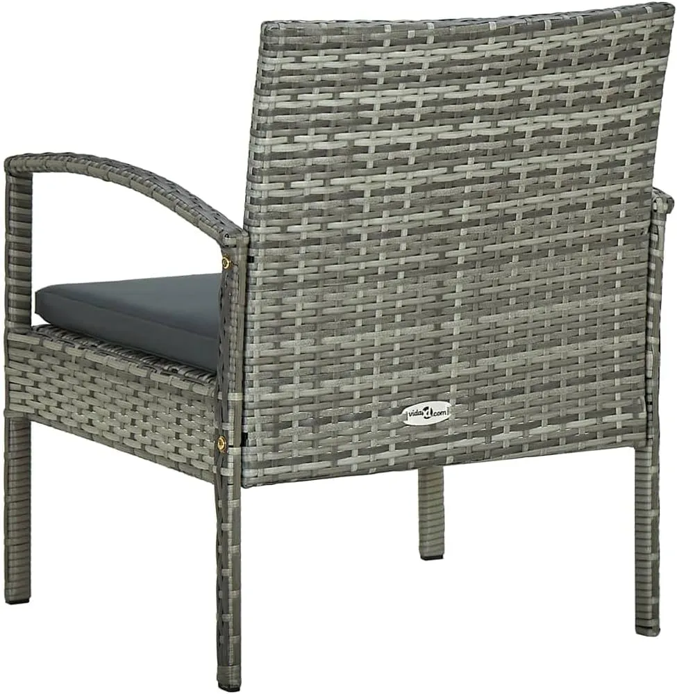 Gray Patio Chair with Cushion Poly Rattan Outdoor Furniture Steel Frame for Patio Garden Relaxation Dining Dimensions 22.8x22.8x28.3 inches Sturdy Comfortable Easy to Clean