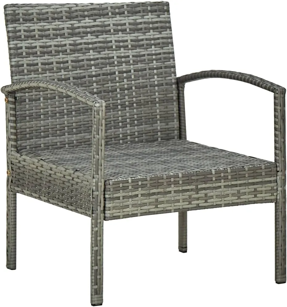 Gray Patio Chair with Cushion Poly Rattan Outdoor Furniture Steel Frame for Patio Garden Relaxation Dining Dimensions 22.8x22.8x28.3 inches Sturdy Comfortable Easy to Clean