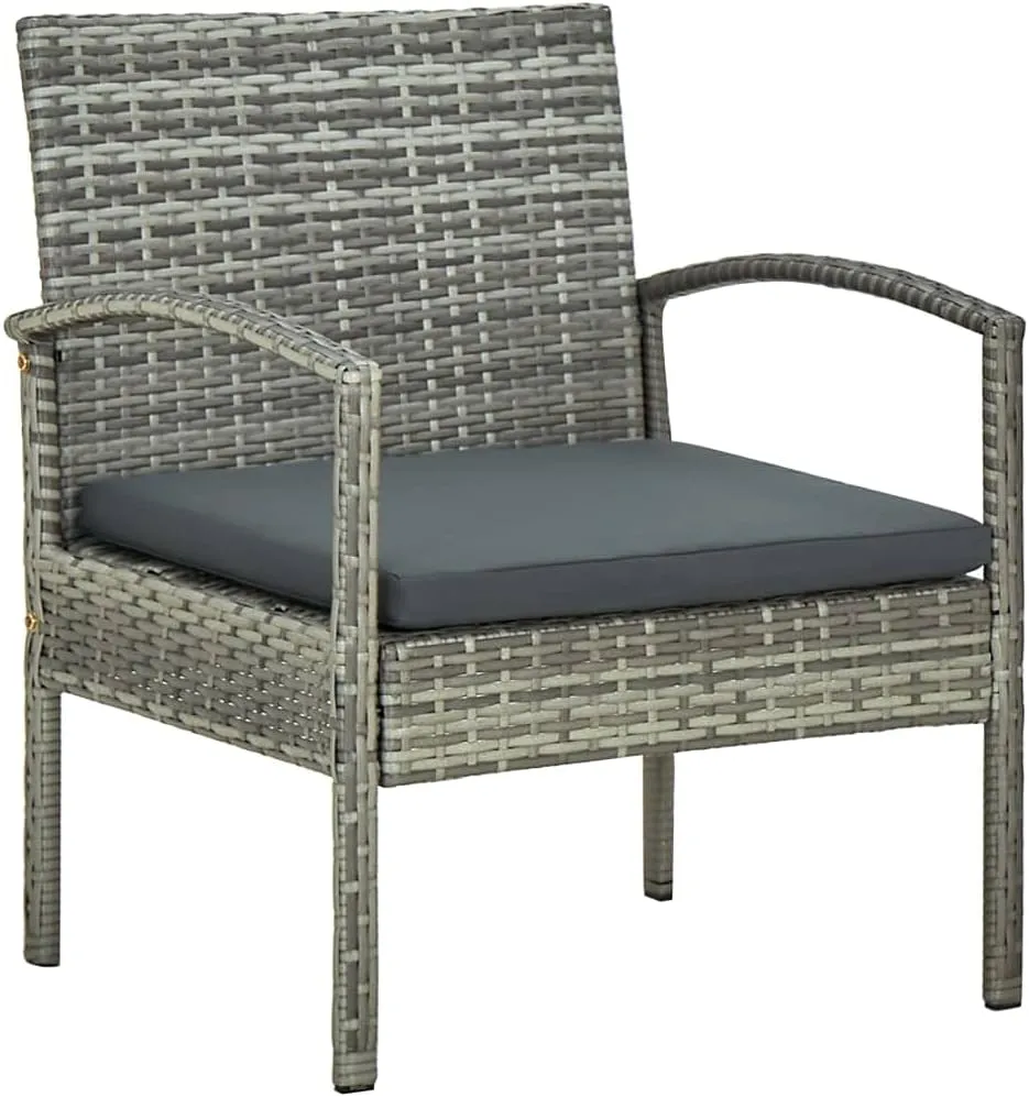Gray Patio Chair with Cushion Poly Rattan Outdoor Furniture Steel Frame for Patio Garden Relaxation Dining Dimensions 22.8x22.8x28.3 inches Sturdy Comfortable Easy to Clean