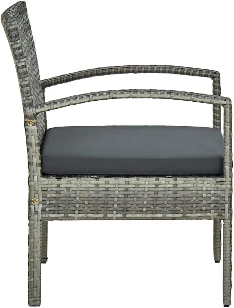 Gray Patio Chair with Cushion Poly Rattan Outdoor Furniture Steel Frame for Patio Garden Relaxation Dining Dimensions 22.8x22.8x28.3 inches Sturdy Comfortable Easy to Clean