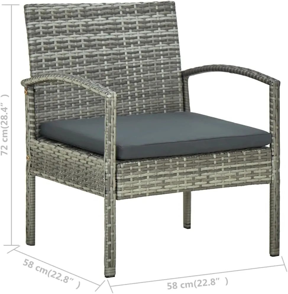 Gray Patio Chair with Cushion Poly Rattan Outdoor Furniture Steel Frame for Patio Garden Relaxation Dining Dimensions 22.8x22.8x28.3 inches Sturdy Comfortable Easy to Clean