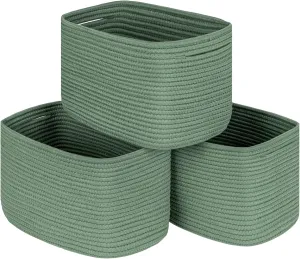 Green 3 Pack Shelf Cube Storage Organizer Bins,Decorative Closet Storage Basket for Organizing,Skin-friendly Rope Basket for Shelves,Rectangular Woven Basket for Living Room, 13x10x8.26