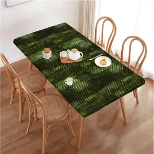 Green Elastic Tablecloth Green Abstract Vibrant Square Fitted Tablecloth Elastic Edge Table Cloth for Party Dining Home Picnic,for 4 Foot Tables Geometric Mosaic