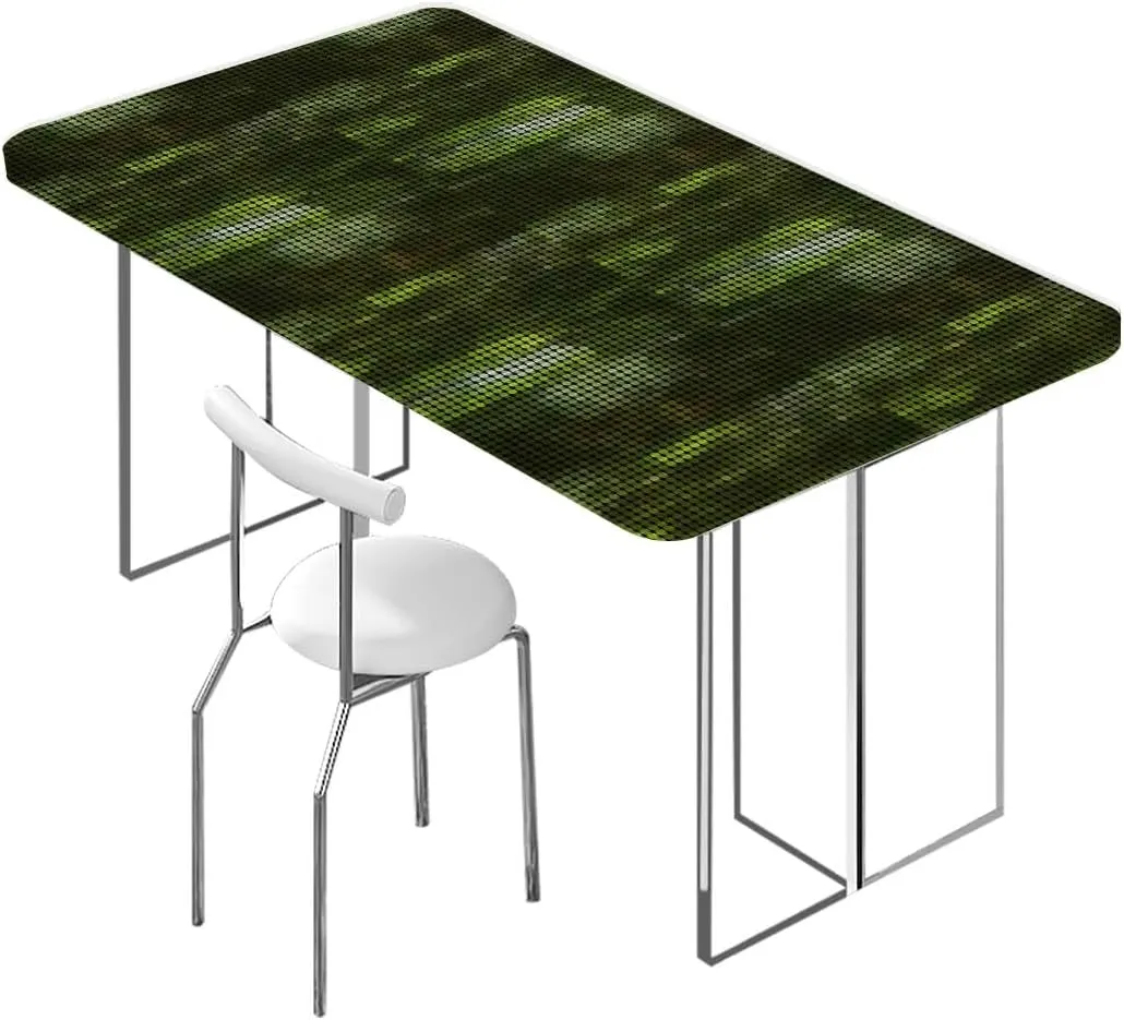 Green Elastic Tablecloth Green Abstract Vibrant Square Fitted Tablecloth Elastic Edge Table Cloth for Party Dining Home Picnic,for 4 Foot Tables Geometric Mosaic