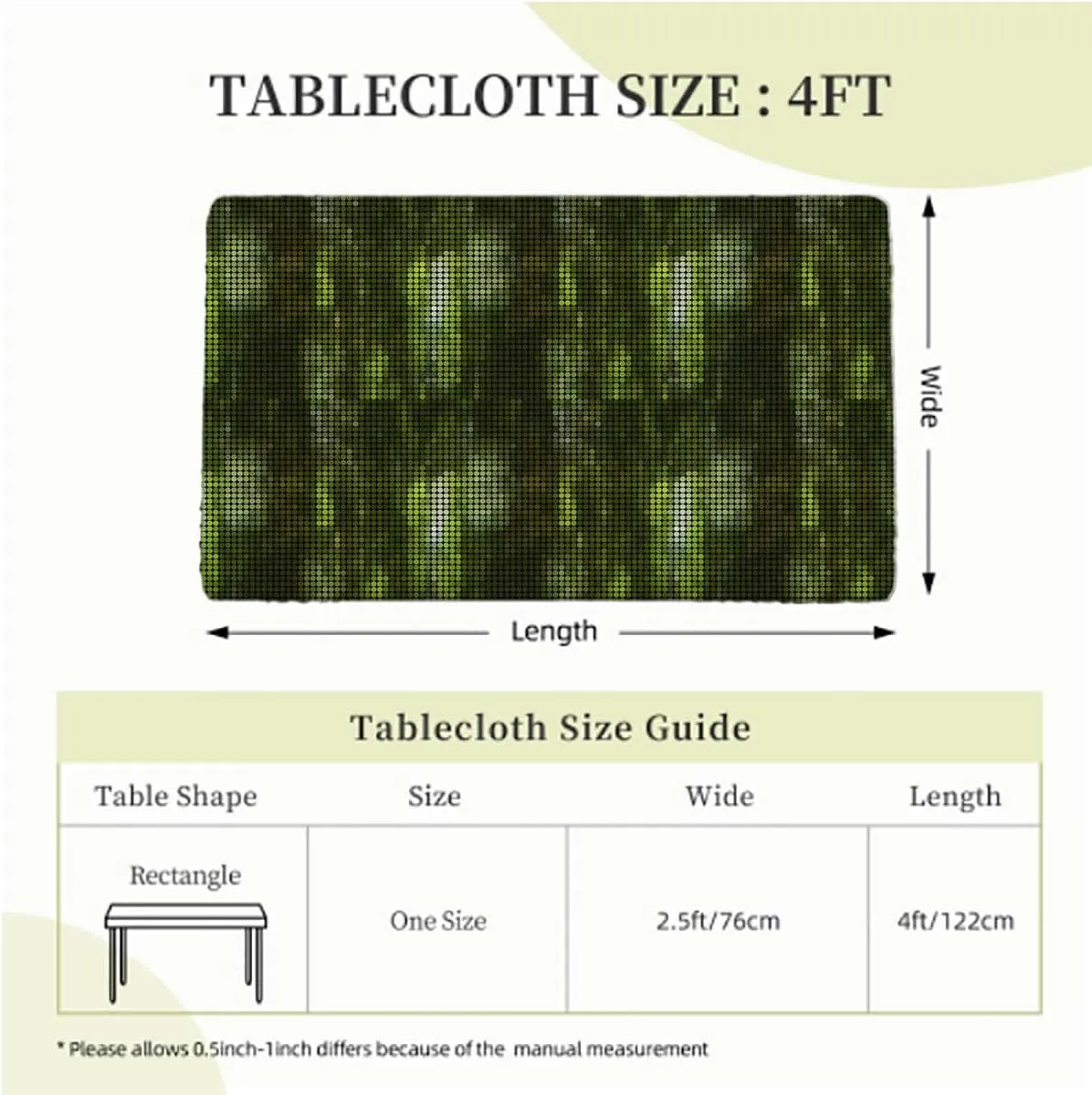 Green Elastic Tablecloth Green Abstract Vibrant Square Fitted Tablecloth Elastic Edge Table Cloth for Party Dining Home Picnic,for 4 Foot Tables Geometric Mosaic