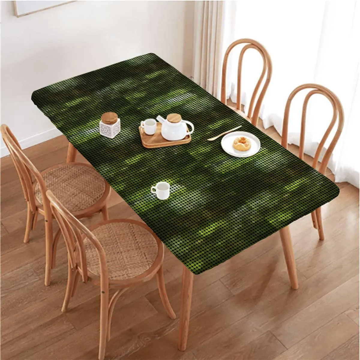Green Elastic Tablecloth Green Abstract Vibrant Square Fitted Tablecloth Elastic Edge Table Cloth for Party Dining Home Picnic,for 4 Foot Tables Geometric Mosaic