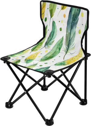 Green Feather Portable Outdoor Folding Chair Anti-Slip Padded Oxford Cloth Stool Camping Chair Small for Beach Hiking Fishing Gardening Quad Camp Chair