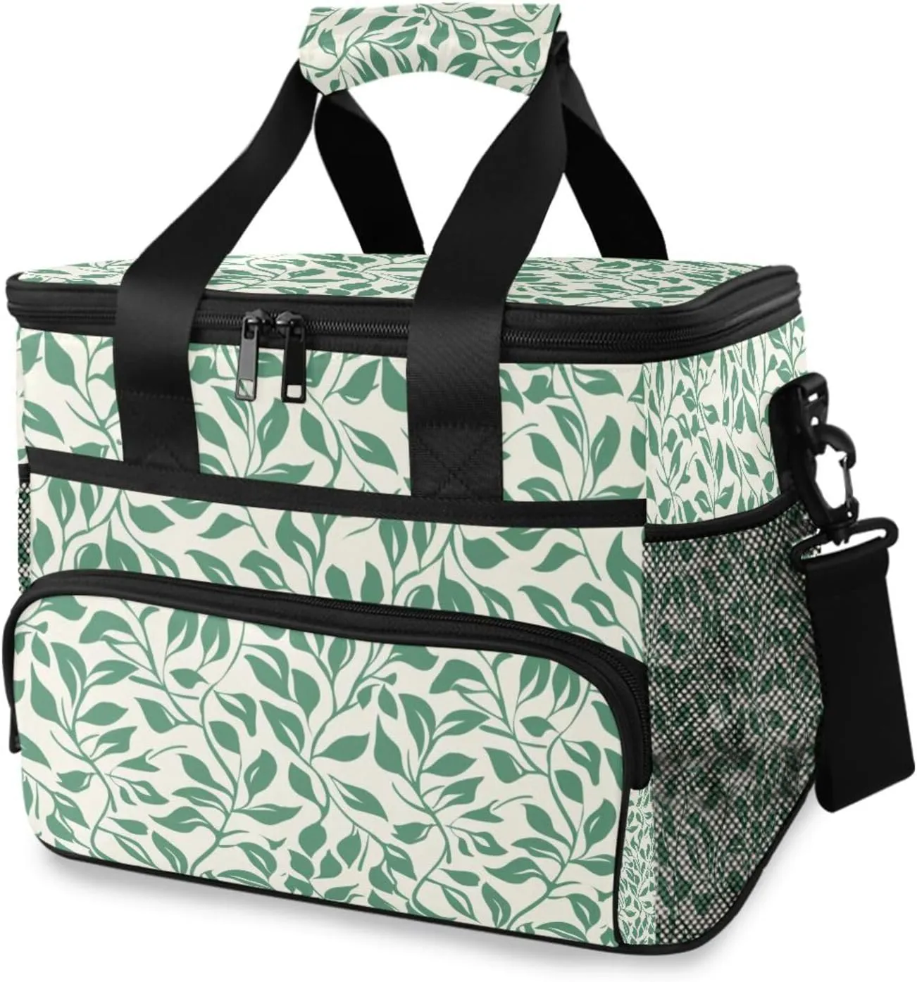 Green Leaf Muted Color Cooler Bag Insulated Cooler Soft Sided Cooler 24 Can Portable Picnic Bag Large Leakproof Lunch Bag Box for Beach Grocery Camping Travel Car Men Women