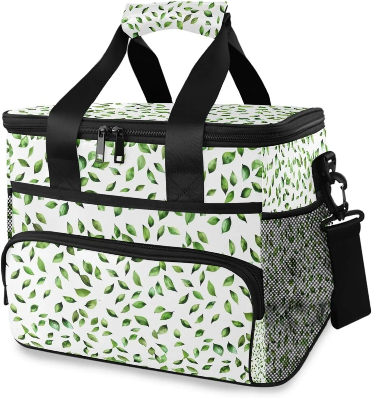 Green Leaf Muted Color Leaves Cooler Bag Insulated Cooler Soft Sided Cooler 24 Can Portable Picnic Bag Large Leakproof Lunch Bag Box for Beach Grocery Camping Travel Car Men Women
