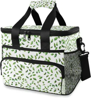 Green Leaf Muted Color Leaves Cooler Bag Insulated Cooler Soft Sided Cooler 24 Can Portable Picnic Bag Large Leakproof Lunch Bag Box for Beach Grocery Camping Travel Car Men Women